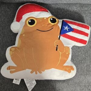 Festive Coqui Frog Holiday Pillow with Santa Hat